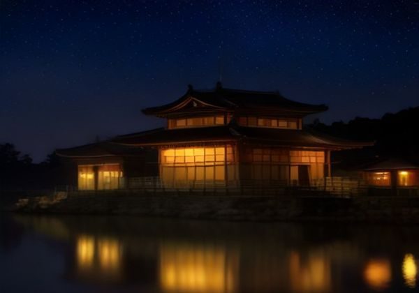 复古日本电影院外观夜景，霓虹灯牌倒映在湿润的石板路上，呈现昭和时代的市井气息与日本三级电影的文化氛围